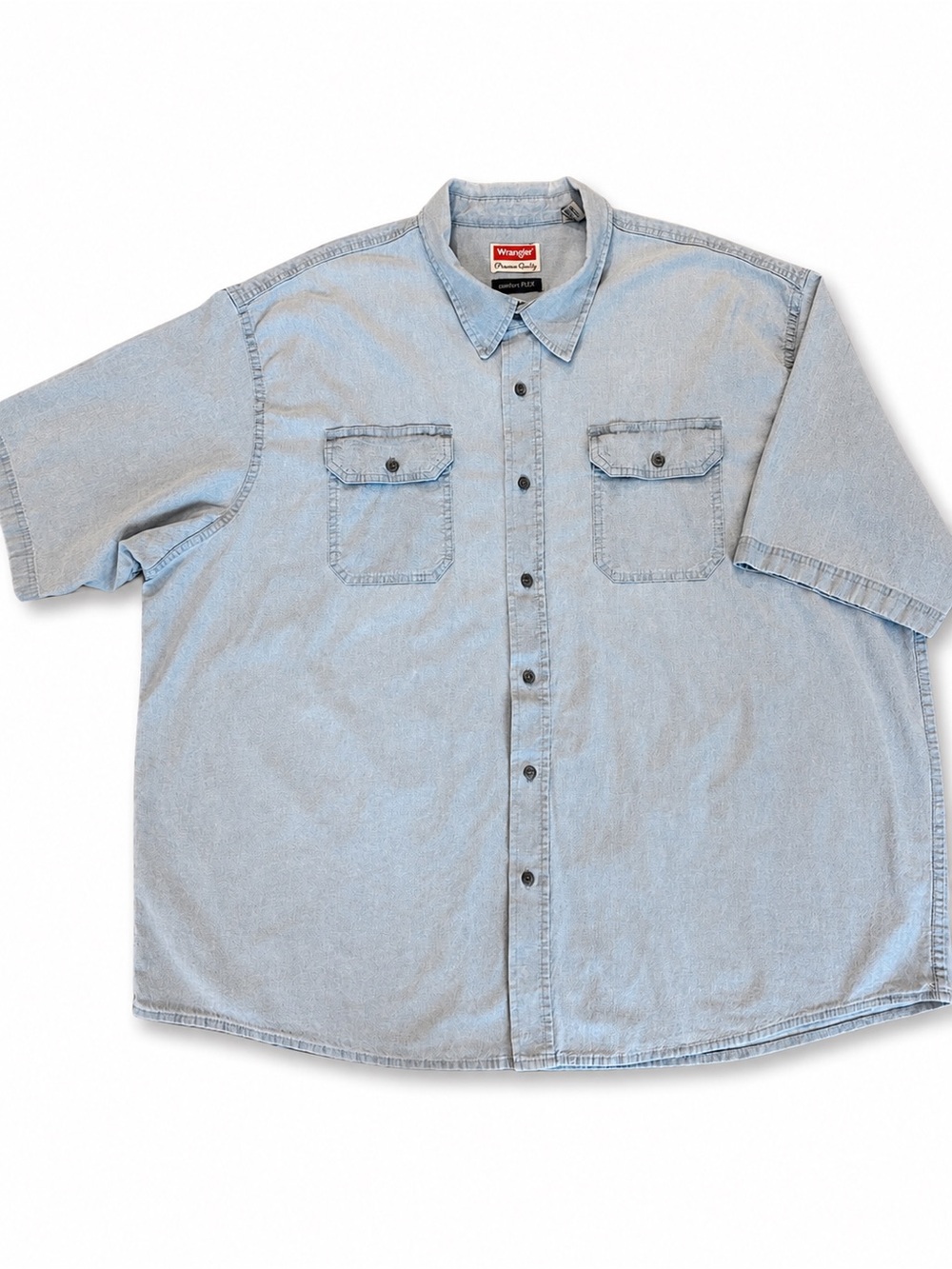 Wrangler Mens Light Blue Denim Short Sleeve Button-Up Shirt